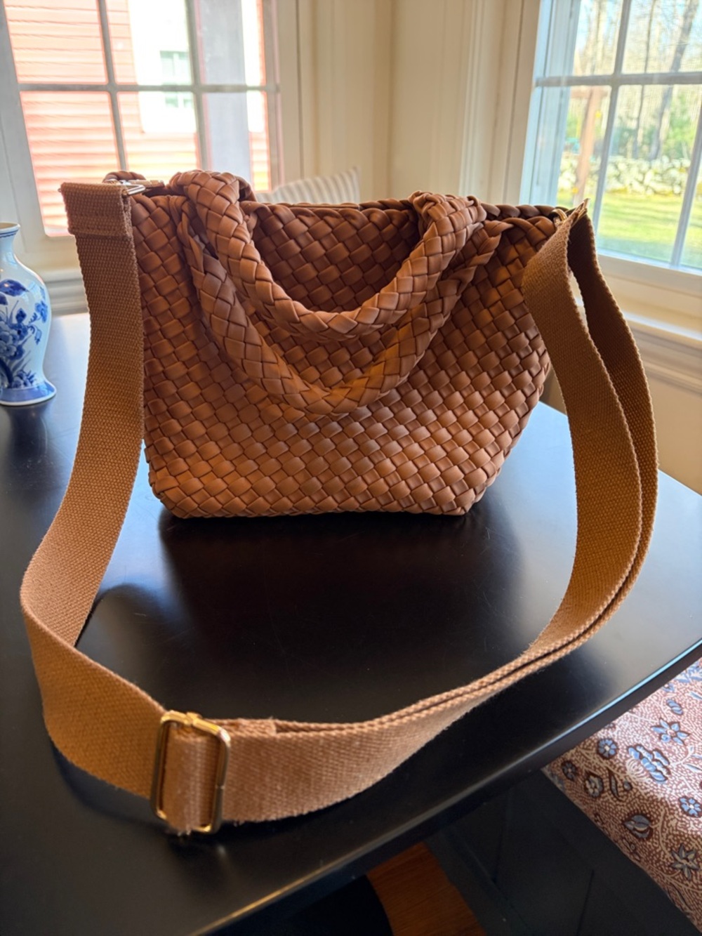 ANTONIO MELANI Woven Shoulder Bag in Tan
